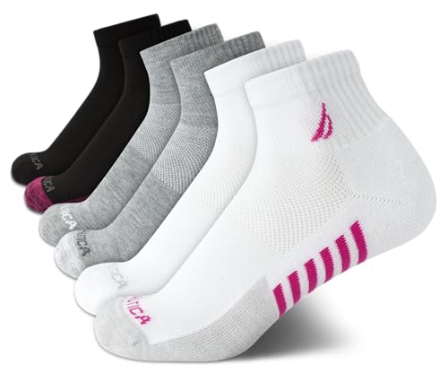 Image of Nautica Womens High Quarter Socks Moisture Wicking Cushioned Socks, 6 Pack | Dri-Motion Moisture Wicking Stretch Fabric, Cushioned Key Areas, Reinforced Heel and Toe, High Quarter Cut, Shoe Size 4-10