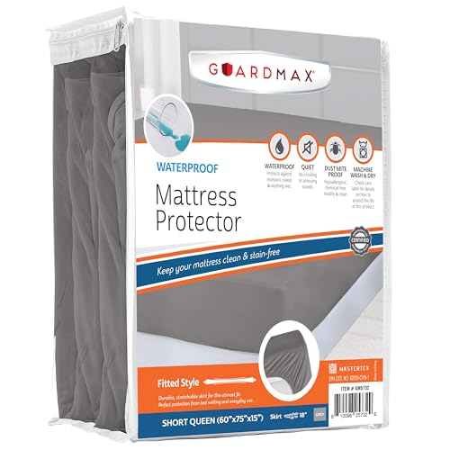 Image of Guardmax Jersey Knitted Short Queen Size Mattress Protector - Waterproof & Dust Mite Proof Mattress Cover with Stretchable Pockets - Soft, Comfortable, & Noiseless Waterproof Fitted Sheet (60x75x15)