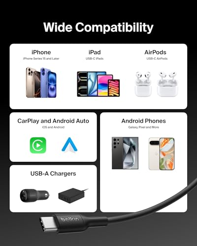 Image of Belkin USB-A to USB-C Cable (1 Meter, 15W) - Soft, Flexible Fast-Charging Cable, Type C Charger Cord for iPhone 17, 16 & 15 Series, Galaxy S25, Pixel 10, iPad Pro, & More - Black