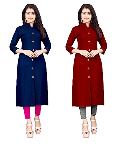 Image of NATEK Women's Cotton Straight Plain Kurtis Combo Pack of 2