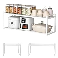 Erweiterbares Schrankregal - Stapelbarer Küchenregal Organizer für Küchenschrank und Arbeitsplatten, Mikrowellen Regal, Speisekammerregal, Verstellbarer Regal Gewürzregal Lagerregal, Länge 35-65cm