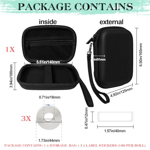 Image of Teyomi Case Compatible with NELKO P21, for NIIMBOT D110, for JADENS D110 Label Maker with 3 Roll Label Tape(Label Paper 1 /2 inch x 1 1 /2 inch (12mm X 40mm))-Hard Shell Storage Bag-Black