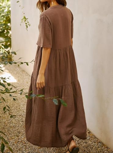 R.Vivimos Womens Summer Cotton Flowy Maxi Dress Short Sleeve V Neck Empire Waist Boho Tiered Ruffle Casual Loose Long Dresses2