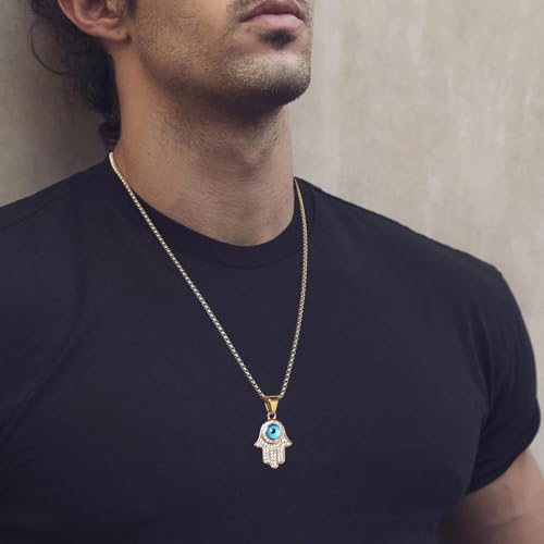 AsAlways 18K Gold Plated Hand of Fatima Pendant Inlay CZ Vintage Hip Hop Rock Punk Totem Amulet Charm Evil Eye Fatima Hamsa Hand Necklace2