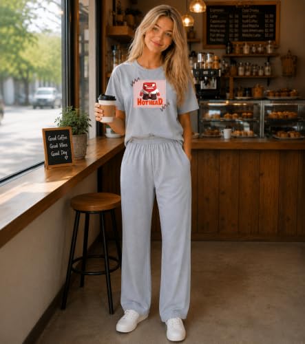 Image of ELVIA Women's Pure Cotton Top and Pyjama Co-Ord Set | Hot Head Graphic Printed Night Suit | Regular Fit Half Sleeve Round Neck T-Shirt with Pajama Loungewear Sleepwear Set for Women