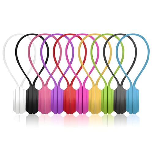 uadbau 10 Pcs Reusable Magnetic Cord Organizers Silicone Magnetic Cable Ties with Strong Magnets for Cable Bundling & Holding Bookmarks - Cord Ties for Electronics - Suitable for Office Home School