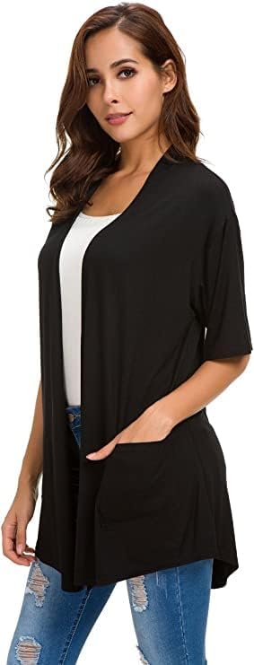 ADANIKI Women 2026 Summer Lightweight Cardigan, Short Sleeve Open Front Casual Trendy Womens Kimono Cover Up with Pocket - Image 6
