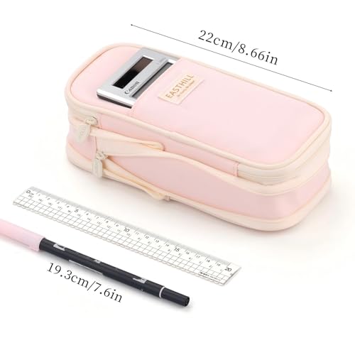 easthill big capacity pencil case large pencil pouch stationery pen bag for teen girls-pink