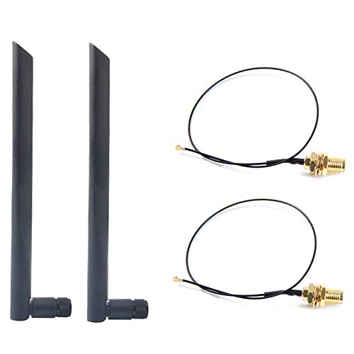 Janasiba Antena WiFi inalámbrica de doble banda 6Dbi RP-SMA + cable pigtail MHF4 para AX200 AC9260 NGFF M.2 tarjeta inalámbrica WiFi / módulos WiFi