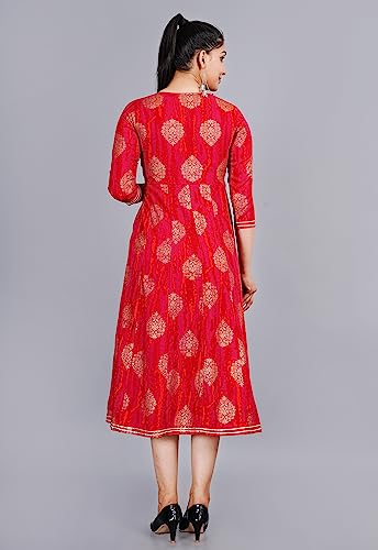 Image of Rayon Printed Red Anarkali Kurta for Women