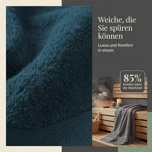 Komfortec 2er Saunatuch Set 80x200 cm aus 100% Baumwolle, XXL-Saunatücher, Sauna Handtuch, Weich, Groß, Frottee, Schnelltrocknend, Anthrazit Grau/Petrol