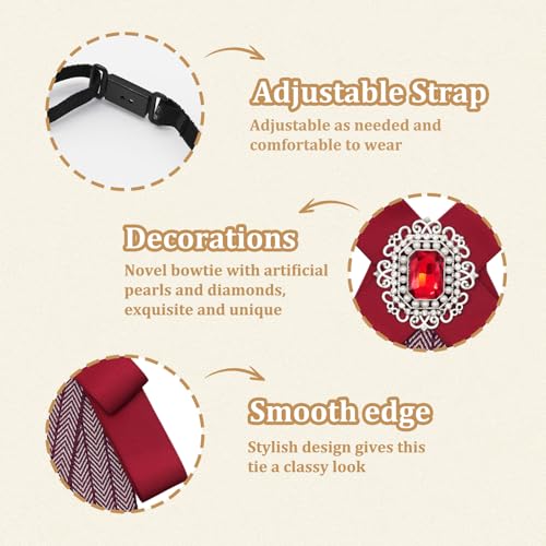 Image of Womens Bow Tie Adjustable Rhinestone Bowtie for Women Ladies Girls Pre-tied Womens Tie for Shirt Suit Uniform
