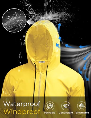 Image of COOFANDY Mens Packable Rain Jacket Lightweight Waterproof Raincoat with Hood Outdoor Rain Gear Travel Hiking Cycling