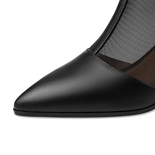 TinaCus Women's Pointed Toe Genuine Leather & Mesh Handmade Flower Décor Mid Heels Back Zipper Stylish Ankle Boots3