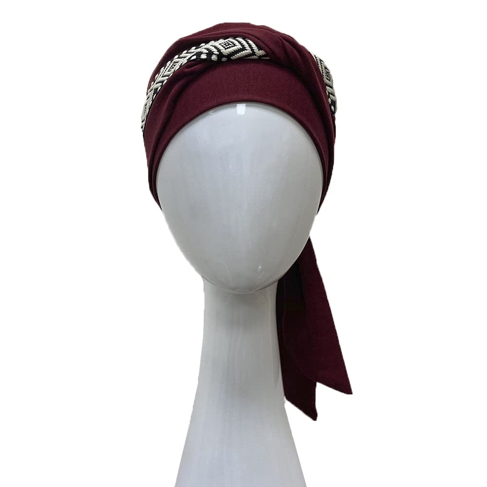 CAREBELL Turbante oncológico Smooth Ikat Burdeos de Bambú para la pérdida de Cabello Headwear