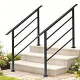 Bonnlo Treppengeländer außen für 1 bis 4 Stufen, Handlauf schwarz matt für Veranda, Geländer außen für Treppen, aus Metall 135x65cm(HxB)