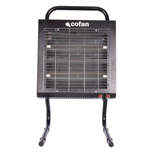 Cofan Calefactor de onda corta con potencia 1500 W/3000 W | Protección IPX4 | Doble interruptor y tubo halógeno | Adecuado para entornos de hasta 40 m2