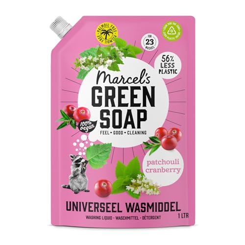 Marcel's Green Soap - Recambio de detergente para ropa de color pachulí y arándano rojo - Líquido de lavado - Libre de aceite de palma y microplásticos - 100% respetuoso con el medio ambiente - 100%