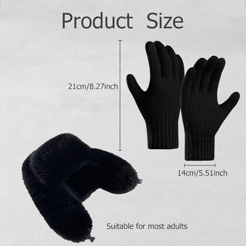 2 Pcs Winter Lei Feng Hat and Touchscreen Gloves, Plush Beanie & Knitted Gloves for Women Men, Suitable for Winter Cold Weather, Travel, Skiing2