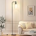 Ziisee Industrial Floor Lamp with Glass Shade - Black, LED Bulbs, Foot Pedal Switch, Easy Assembly