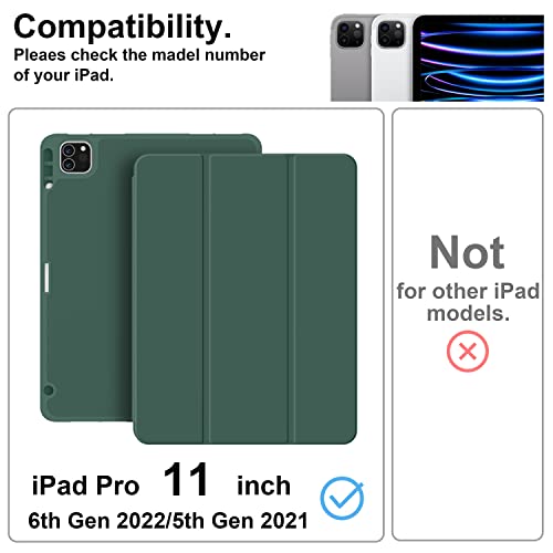 Supveco New Ipad Pro 11 Inch Case 2022 (4Th Gen) /2021 (3Rd Gen) With Pencil Holder [Support 2Nd Gen Pencil Charging/Pair],Trifold Stand Smart Case With Soft Tpu Back,Auto Wake/Sleep-(Midnight Green) #TOP1