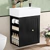 20" Floating Small Bathroom Vanity with Sink, Wall Mounted Vanity for Compact Bathrooms, Space-Saving Narrow Bathroom Vanities with Soft-Close Drawer Open Shelf Towel Bar Black,20" Floating Drawer