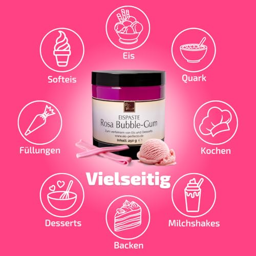 Rosa BUBBLE-GUM Eispaste für selbstgemachtes aromatisches Eis │ MEGA GESCHMACK│ Auch super lecker in Desserts, Getränke, Kuchen, Torten und vielem mehr │ Inhalt 250 g – Bild 5
