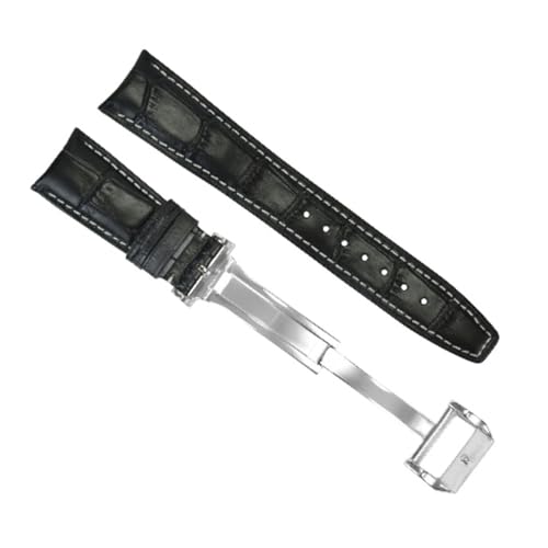 Ewatchparts 22mm Curved Leather Watch Band Strap Compatible With IWC Pilot Portuguese Aviation Black With White Stitching
