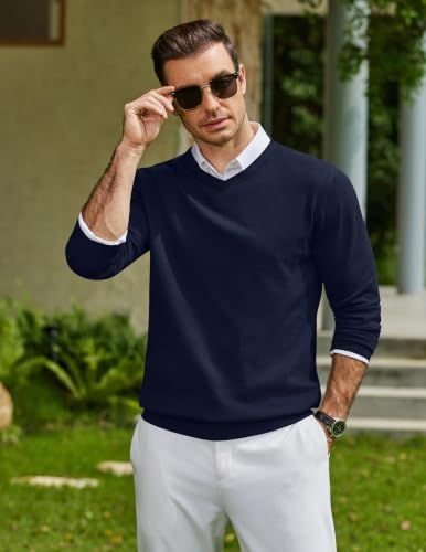 Image of COOFANDY Mens Casual V Neck Sweater Knit Slim Fit Long Sleeve Pullover Top
