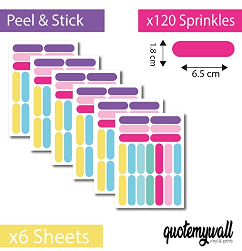 QuoteMyWall 120 Colourful Sprinkle Confetti Wall Decal Stickers for Baby Rooms Kids Bedrooms Girls Boys Nursery Wall Art Removable Peel & Stick Lines Multi Colour - Image 4