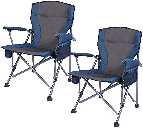 REDCAMP 2 Pack Oversized Folding Camping Chair for Heavy People 200kg, Deluxe Large Heavy Duty Garden Chair for Adults Outdoor Travel Picnic Fishing, Blue Navy Blue-2 pack