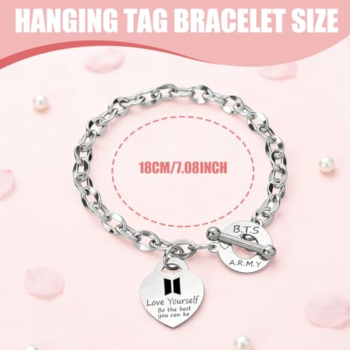 NHPY BTS Pulsera de Acero Inoxidable,Pulsera BTS Ajustable,Pulsera Unisex de Plata,con Colgante de Corazón,Kpop Merchandise,BTS Merchandise Perfecto para Fans y Regalos - imagen 2