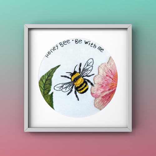 Image of YOUA Honeybee Embroidery Starter Kit for Beginners,Flower Cross Stitch Kits for Adults, Include Embroidery Clothes with Cute Bees and Flowers Patterns,Threads, Needles and Instruction