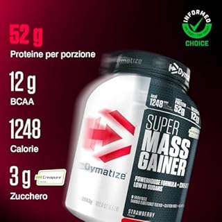 Dymatize Super Mass Gainer Strawberry 2943g - Weight-Gainer Polvere + Carboidrati, Creapure Creatina, BCAA, Caseina