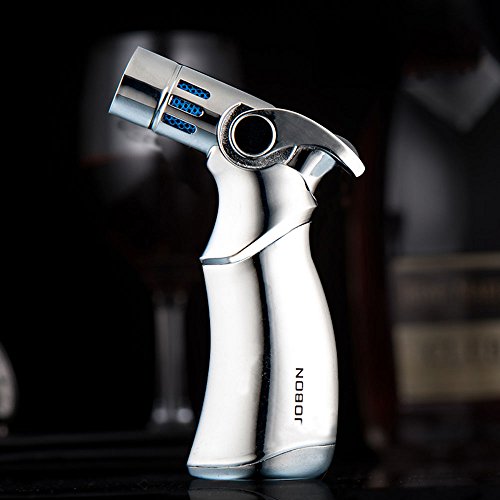 Jobon Quad Jet Straight Flame Butane Spray Torch Cigar Lighter ZB-659 one second to cool itself down (Silver)
