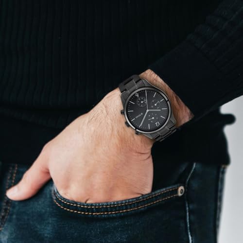 Image of Titan Workwear Quartz Multifunction Black Dial Black Metal Strap Watch For Men - NT1805NM02