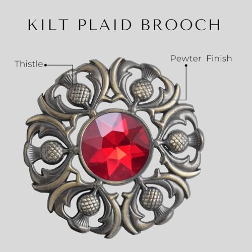 Image of Luxurious Scottish Kilt Fly Plaid Brooch - Premium Thistle Design Adorned with Sparkling Stones, Handcrafted Tartan Sash Pin, Luxurious Accessory for Women's Highland Dress