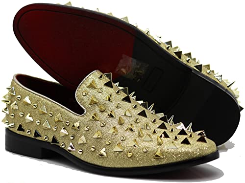Image of SPK16 Men's Vintage Spike Dress Loafers Slip On Fashion Shoes Classic Tuxedo Dress Shoes