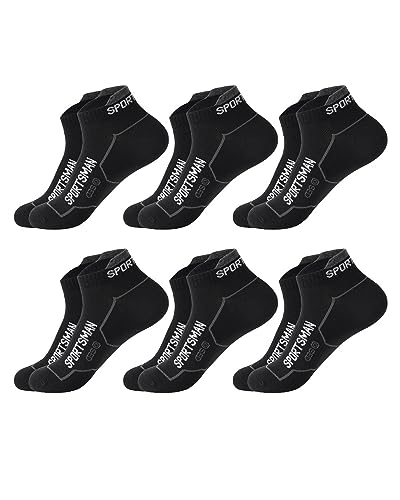 Mens Ankle Athletic Socks Running Socks Cotton Low Cut Breathable Cushioned Arch Support Casual Socks 6-12 (6 Pairs)