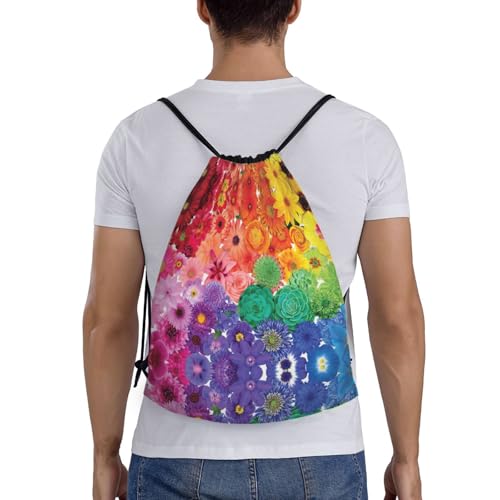 Rainbow Flowers Print Drawstring Bags, Backpack Bag For Shopping, Sport, Yoga, Travel,Gym, Swimming, Beach2