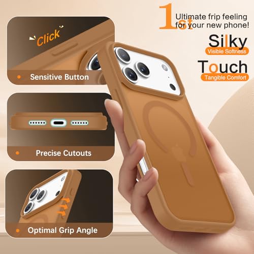 Image of BENTOBEN Magnetic for iPhone 17 Pro Max Case 6.9 inch 2025, [Compatible with Magsafe] Cute Slim Frosted Matte Military Shockproof Protective Bumper Girl Men Phone Cover for iPhone 17 ProMax, Brown