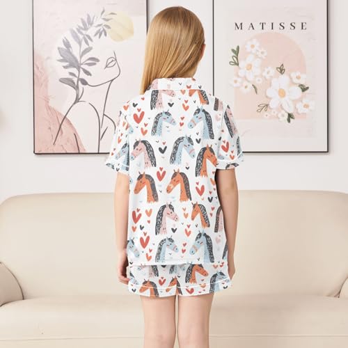ALAZA Horse Heart Love Animal Pajamas Satin Pajama Set Short Sleeve Button Down Sleepwear4