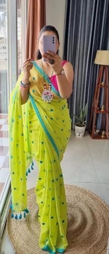 Image of Women's Floral Embroidered Handloom Pure Cotton Saree