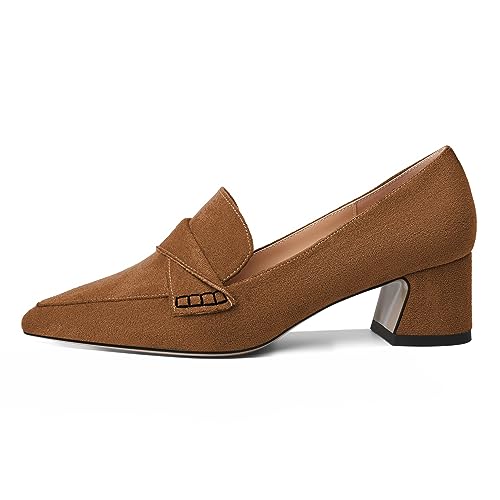 Esvowido Women's Loafer Pumps Mid Block Heels Closed Pointed Toe Slip on Comfortable Chunky Heel Pumps Dress Shoes for Daily Life Work Office 2 Inch2