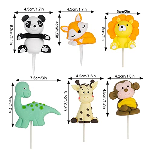 Ohaoduo 6 stuks dieren-verjaardagstaarttoppers dierentuin cupcake toppers vos leeuw panda aap dinosaurus giraffe jungle party dier taart decoratie voor kinderen verjaardag baby douche Kerstmis - Image 3