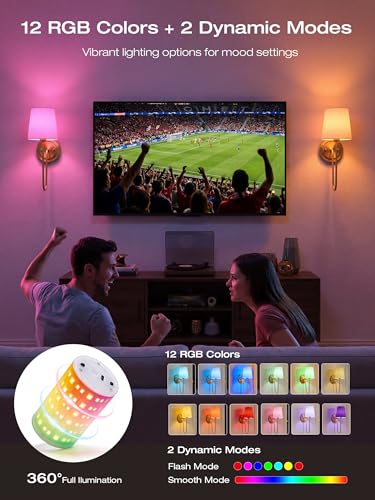 Image of CLOUDY BAY 10000mAh Battery Operated Wall Sconces,Up to 100 Hours with Rechargeable RGB Dimmable Magnetic Bulb,Cordless Wall Lighting Fixtures with Remote for Bedroom,Soft Gold,2 Pack-15.4in