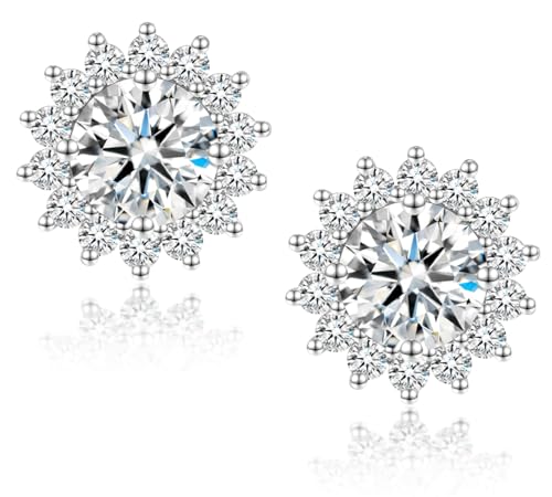 1-4CT Moissanite Stud Earrings, Sunflower D Color Ideal Cut 925 Sterling Silver Earrings for Women with Certificate of Authenticity