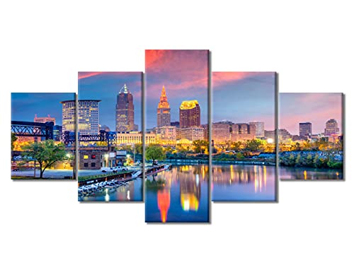 Affiche Cleveland de salon avec cadre panorama urbain décoration murale lit