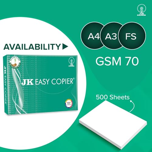 JK Easy Copier Paper | A4 Size | 70 GSM | 500 Sheets | White Paper, 1 Ream | For Laserjet & Inkjet Printer | Fast Drying | Both Side Print | Eco Friendly | ColorLok (Pack of 1) | One Ream - Image 2