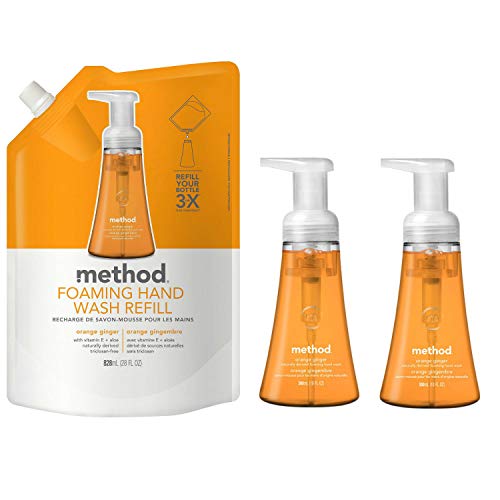 Method Foaming Hand Soap Bundle with Two 10 oz. Dispensers & One 28 oz. Refill | Naturally Derived Hand Soap (Orange Ginger)